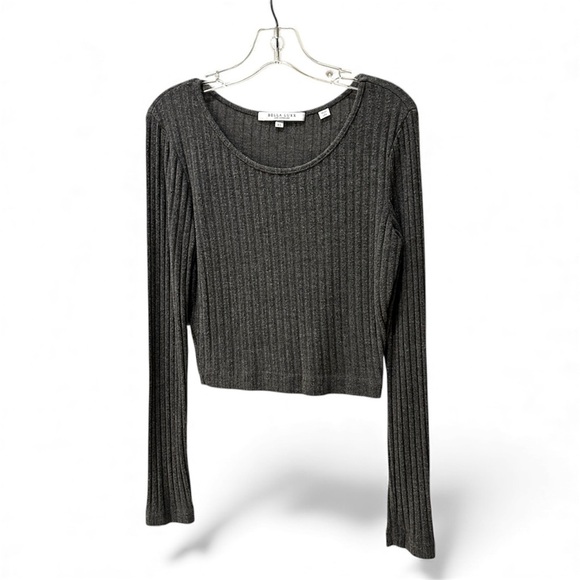 NEW BELLA LUXE Ribbed Scoop Neck Gray Cropped Crew Neck Sweater XS - Picture 2 of 6